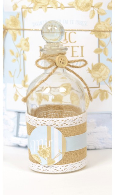Trusou botez albastru brodat pentru baieti cu trandafiri aurii, Golden Rose 1